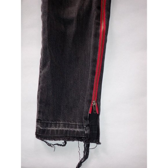 Revice Jeans Size 26 Black Red Full leg Zipper Button Fly Womens Destressed - Picture 3 of 8